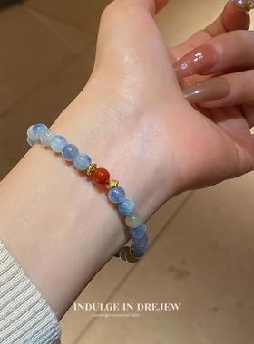 天然蓝水晶手链新中式国风复古南红手串轻奢高级感蓝晶石女款手饰