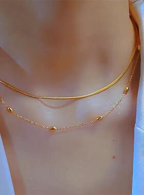 双层叠戴球球项链女气质百搭设计感时尚锁骨链钛钢不掉色爆款颈链