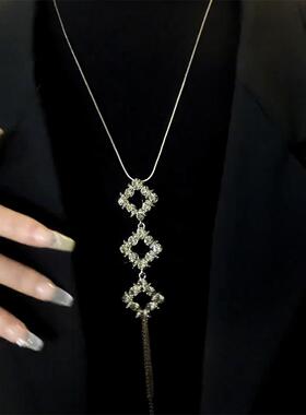 秋冬爆款长款毛衣链女轻奢复古锆石几何流苏项链时尚气质挂件配饰