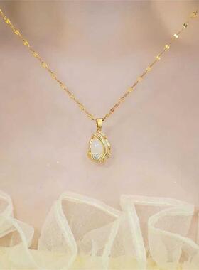 钛钢不掉色猫眼石郁金香项链女精致轻奢设计感颈链百搭气质锁骨链