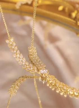 穗穗平安设计感超闪锆石麦穗项链女轻奢高级感气质百搭毛衣链配饰