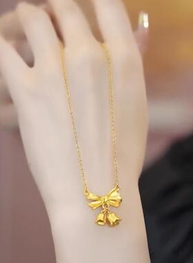 新款在逃公主蝴蝶结铃兰花吊坠项链女夏网红轻奢高级感钛钢锁骨链