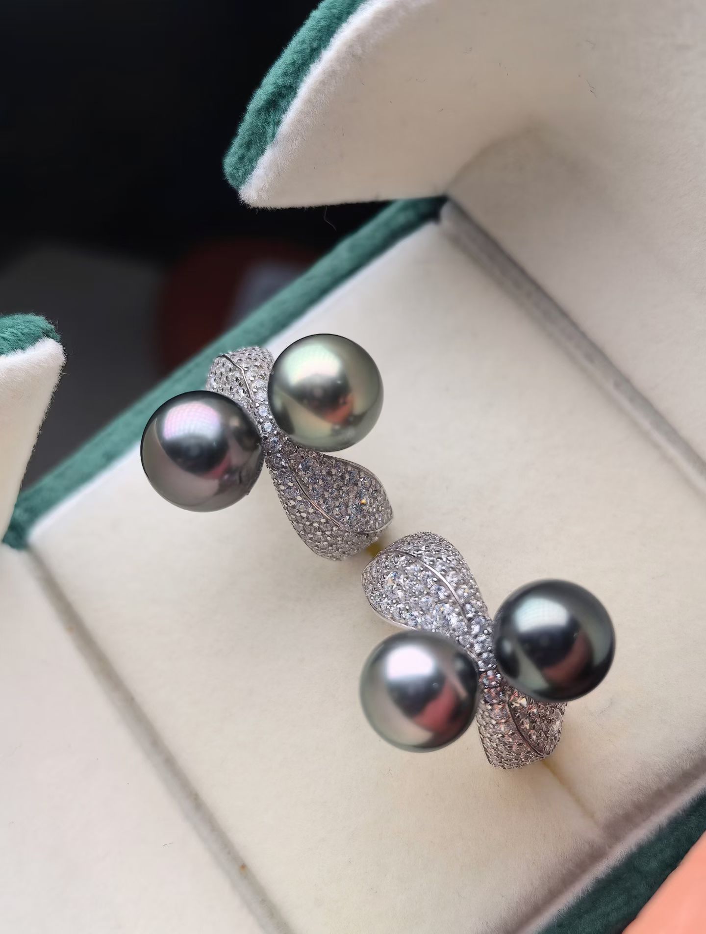 Tahitian pearl ring natural sea water genuine with color 925 silver inlaid with high-grade peacock green blue platinum gray