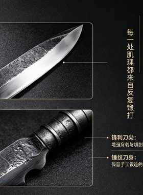 龙泉高碳钢一体纯手工锻打加厚刀矛枪头武术矛刀头户外收藏未开刃
