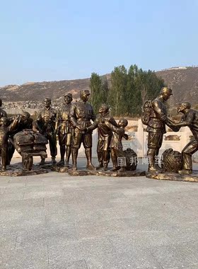 玻璃钢红军人物雕塑铜雕铸铜红色文化组雕八路军革命烈士抗日英雄
