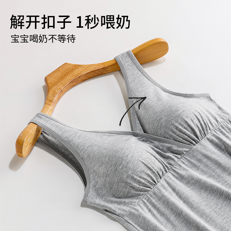 孕妇哺乳睡裙哺乳期背心带胸垫夏季喂奶辣妈外出时尚生产服产检裙 - 图0