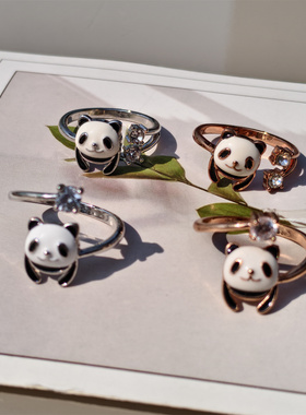 创意熊猫水钻成都纪念女士指环