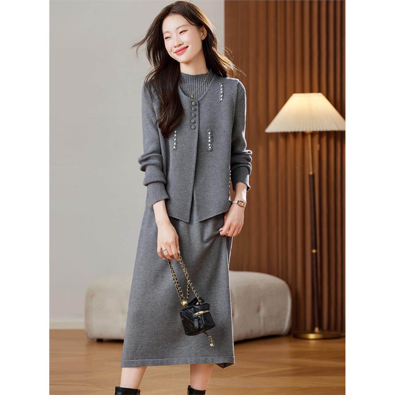马甲半高领毛衣裙两件套女秋冬2025新款女装洋气时髦套装过膝裙子,淘宝优惠券,粉丝福利购,淘宝优惠卷