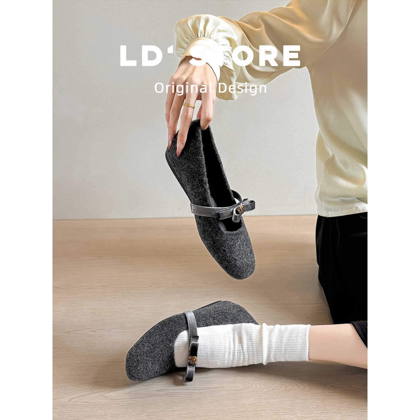 真皮~内增高灰色玛丽珍鞋女2026新款小香风平底鞋复古山茶花单鞋,淘宝优惠券,粉丝福利购,淘宝优惠卷