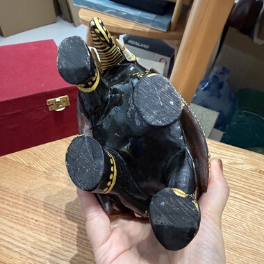 日本中古实木重工镶嵌鎏金大象摆件 16*13cm 稀有孤品 微瑕