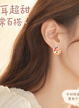 迷你仿真甜甜圈925银针耳钉