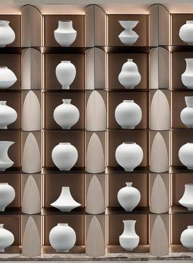 现代简约新中式陶瓷装饰摆件客厅书房艺术白色博古架酒柜软装饰品