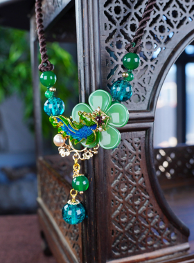 珠花蝶度民族风绿玉吊坠项链