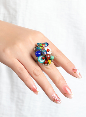 民族风景泰蓝蝴蝶食指女蓝玉髓