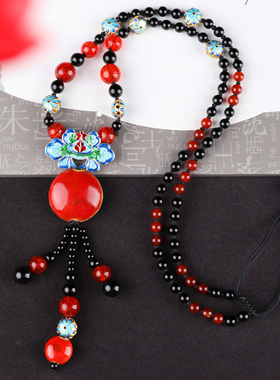 珠花蝶度玛瑙女项链毛衣链挂件