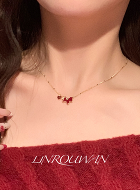 新年红色滴油金边小马项链