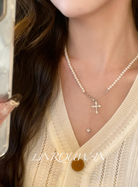 十字架吊坠仿珍珠项链