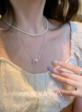 拉丝银球珍珠双层项链