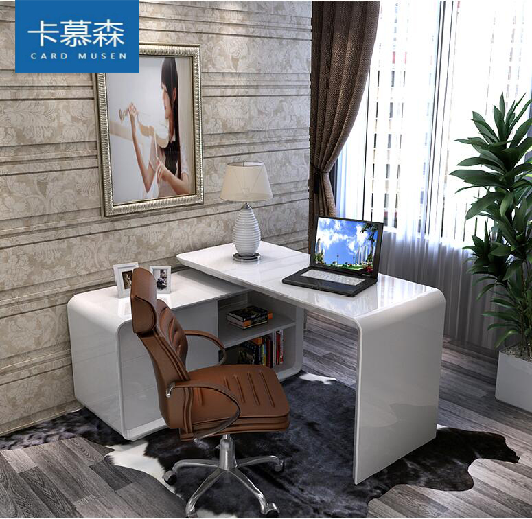 簡約烤漆書桌 轉角書桌書櫃組合 旋轉電腦桌臺式家用辦公桌寫字檯