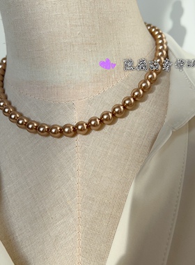 实拍美拉德系列正版施家奶油白可可棕色8珍珠女士复古vintage项链
