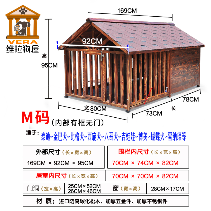 狗窝实木质户外大型犬拉布拉多狗屋护栏犬舍全围栏室外金毛狗笼-图1