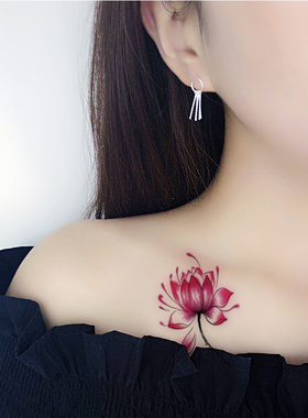 一份30张荷花花朵纹身贴纸女防水性感网红同款遮疤拍照个性纹身贴