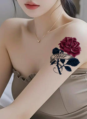 7张彩妆玫瑰纹身贴女防水持久花朵清新仿真刺青疤痕性感锁骨胸部