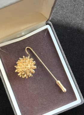 中古Vintage素金立体球状流苏胸针帽针领针