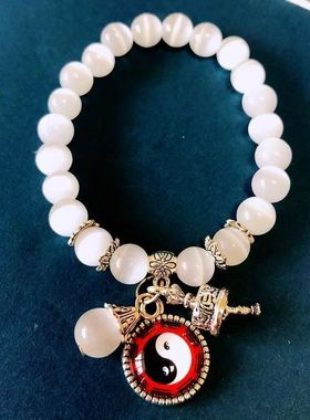 太极阴阳鱼水晶猫眼石手串小众百搭新中式国潮风道家八卦图手链