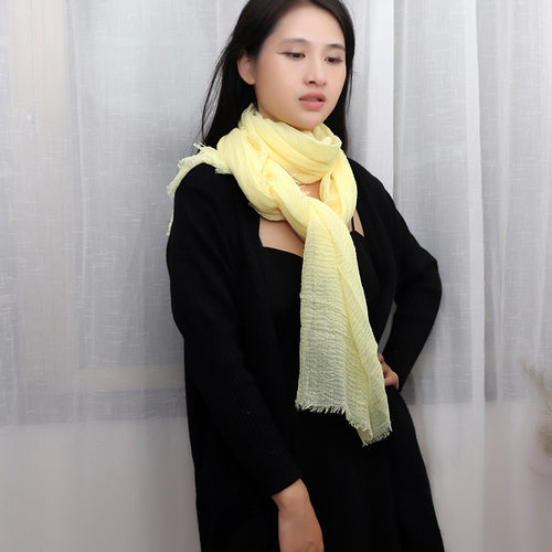 棉麻风格围巾女士秋冬季薄款纯黑色时尚百搭长款围脖冬季纱巾披肩 - 图0
