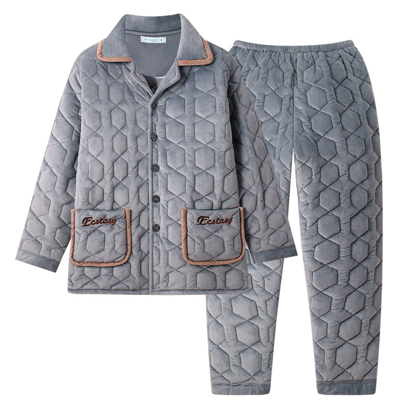 秋冬季三层加厚加绒睡衣男士珊瑚绒夹棉中老年保暖爸爸家居服套装,淘宝优惠券,粉丝福利购,淘宝优惠卷