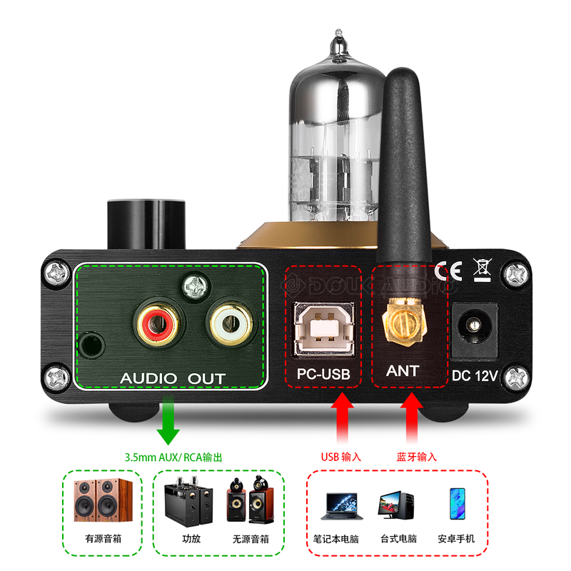 PJ.MIAOLAI A4蓝牙5.0电子管HIFI无损解码APTX音频接收器 USB声卡