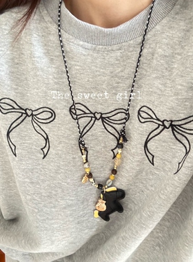 2026新款马上有钱编绳项链小众设计感彩色串珠长款毛衣链时尚配饰