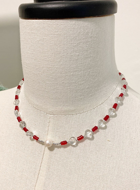 自制红色系项链韩国ins博主同款复古新中式国风串珠项链