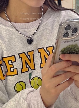 韩国东大门黑色立体爱心ins串珠珍珠项链小众设计高级感气质锁骨