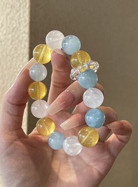 天然白幽灵水晶手串女生款海蓝宝大颗粒手链轻奢小众百搭闺蜜手饰