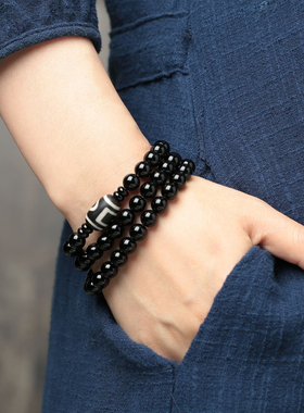 水晶男士多层韩版黑色时尚饰品