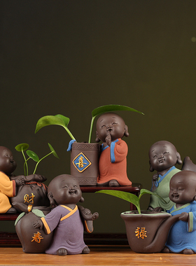 紫砂小和尚水培花创意绿萝室内装