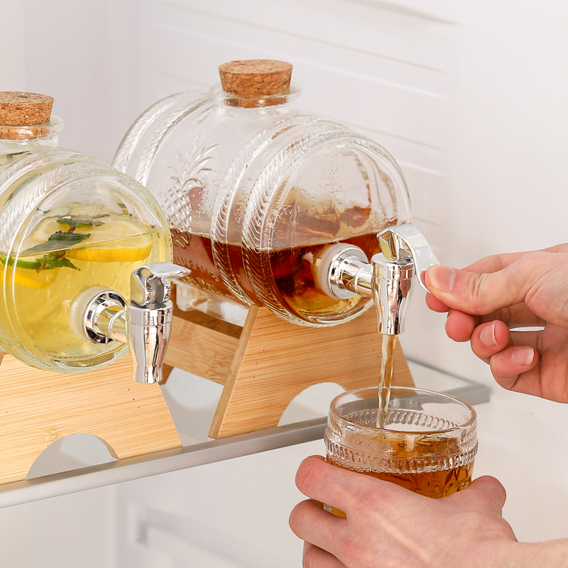 川岛屋冰箱冷水壶带龙头凉水壶家用玻璃饮料桶水果茶桶果汁冷饮桶