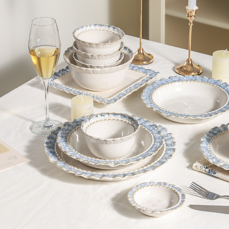 川岛屋烟蓝碗碟套装家用高级感碗盘碗筷组合乔迁法式轻奢餐具套装,淘宝优惠券,粉丝福利购,淘宝优惠卷