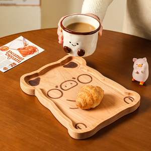 川岛屋&lulu猪联名 木质托盘可爱卡通面包餐盘零食点心盘甜品盘子