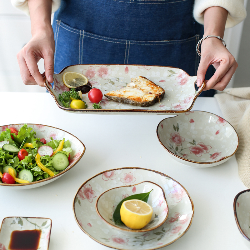 川岛屋日式樱花陶瓷餐具碗盘子单个饭碗大碗汤碗面碗创意个性家用-图3