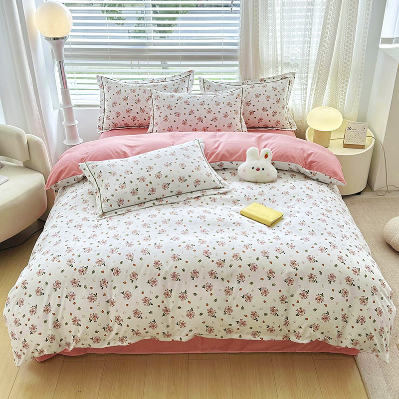 新款田园清新四件套加厚被套宿舍床单被套枕套四件套礼盒发货 st