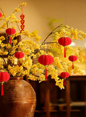 植绒小灯笼2026马年盆景挂饰新年灯笼春节过年装饰喜庆红灯笼摆摊