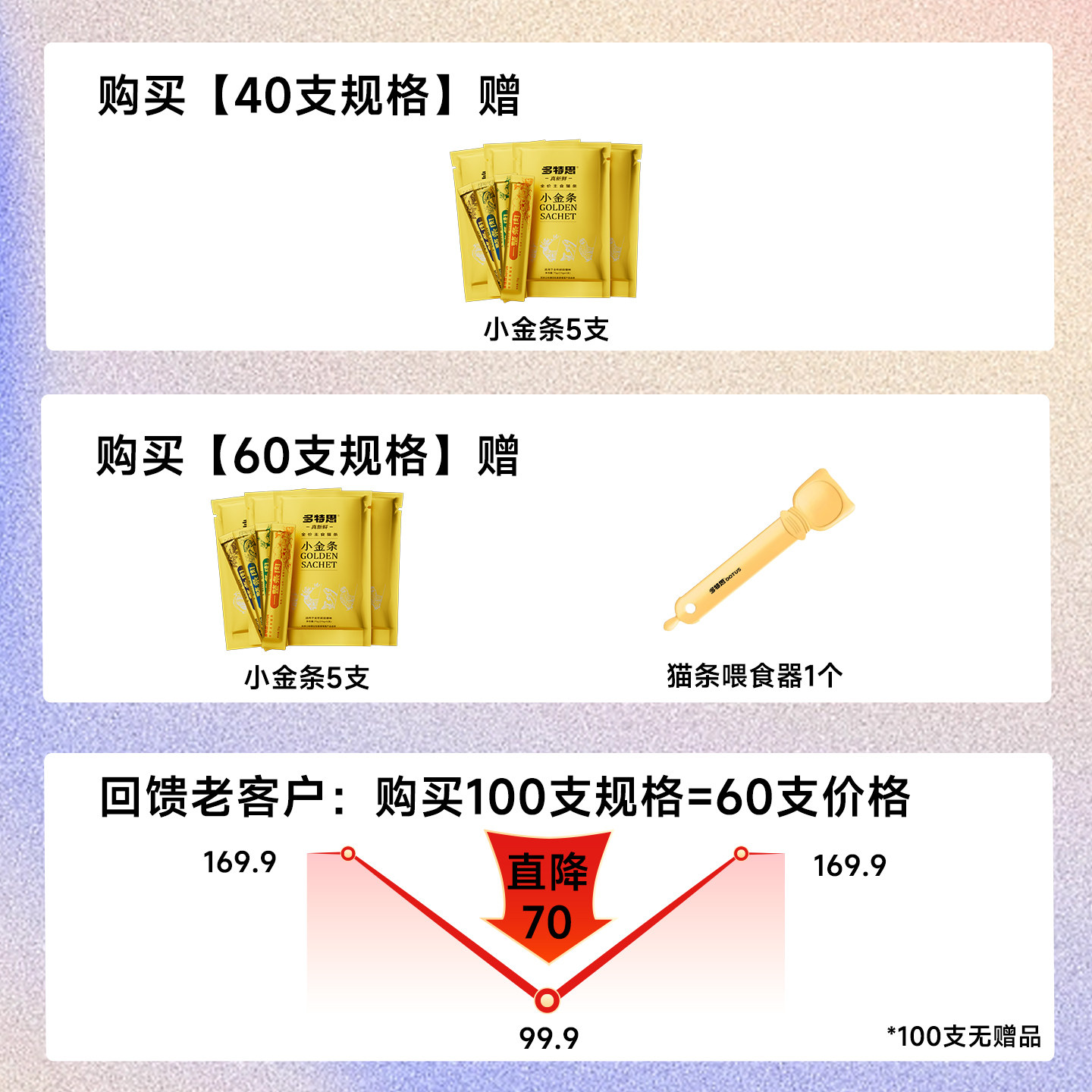多特思全价主食猫条100支整箱成幼猫舔条营养餐包湿粮猫咪小金条,淘宝优惠券,粉丝福利购,淘宝优惠卷