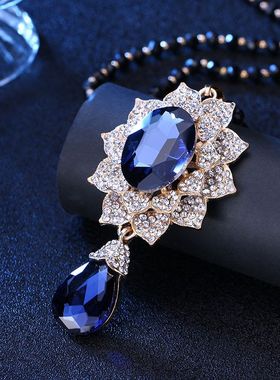 Htzs跨境时尚吊坠饰品衣服项链配饰挂件水晶毛衣链长款百搭首饰