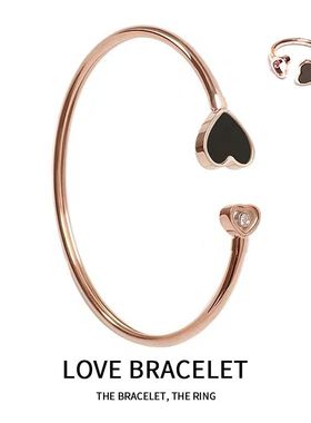 HTZS跨境爱心手镯女钛钢开口轻奢高级感手饰18k玫瑰金戒指不褪色