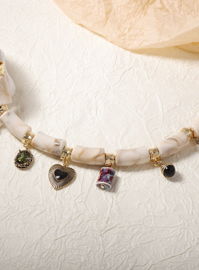 跨境新款时尚清新不规则仿珍珠合金滴油爱心几何女士吊坠项圈项链