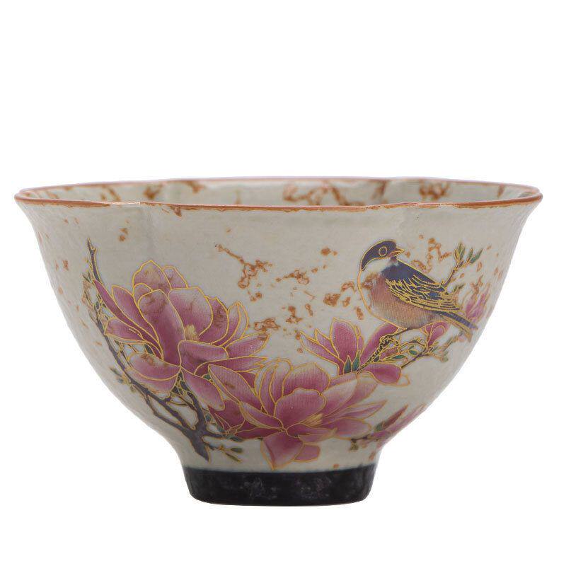 ZHG. Jingdezhen student master cup ceramic tea cup Kung Fu tea set tea cup underglaze color flower mouth household single cup