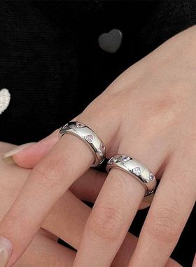 HTZS跨境新钛钢不掉色小众高级感欧美爱心粉锆石排钻轻奢戒指女